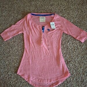 Abercrombie & Fitch Pink Long Sleeve Henley Tee Girls Small Nee With Tags
